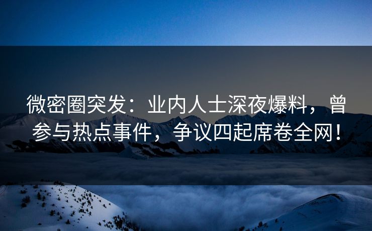 微密圈突发：业内人士深夜爆料，曾参与热点事件，争议四起席卷全网！